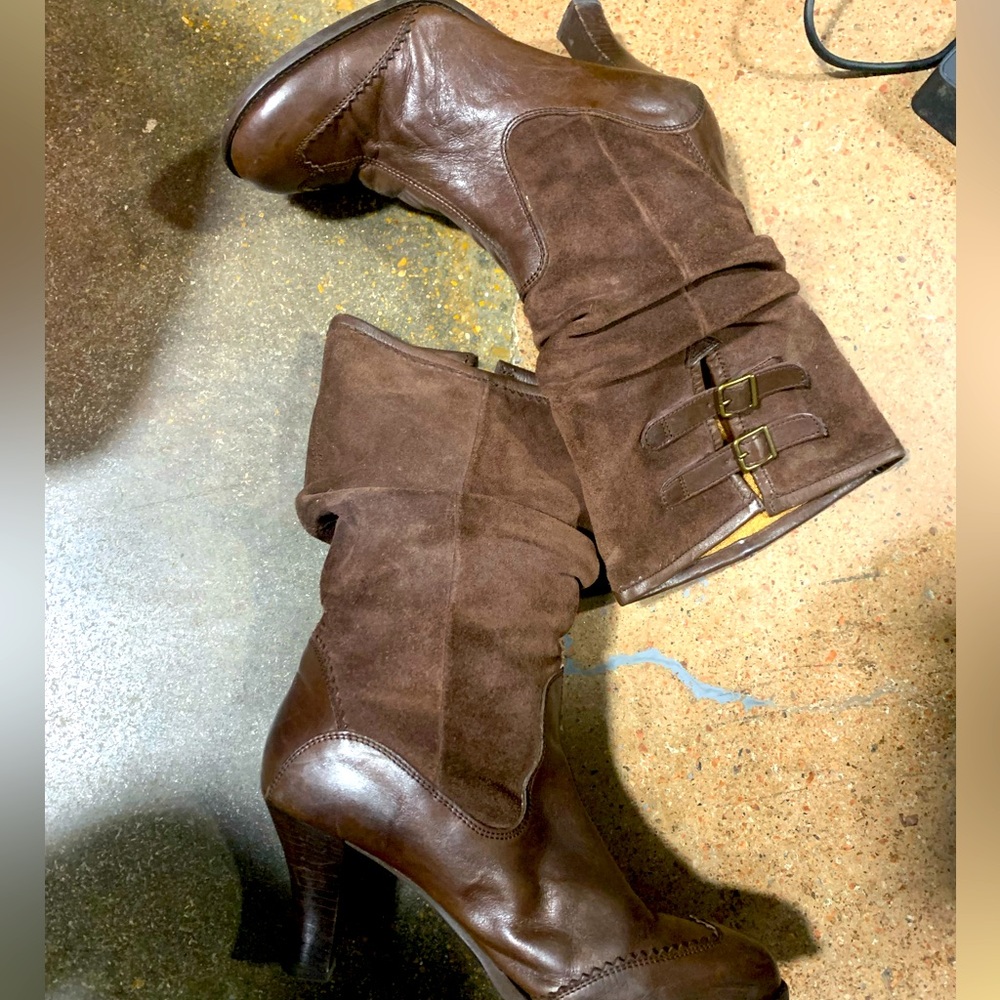 Brown suede and leather boots